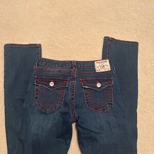 True Religion Women's Dark Blue Jeans Red Stitching